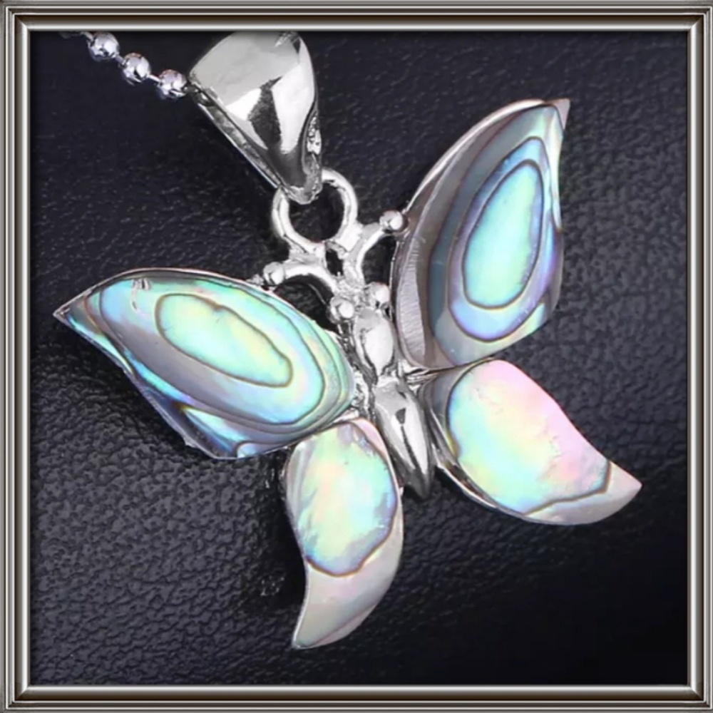 Butterfly pendant, natural Abalone shell.